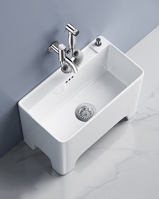 Ceramic mop sink for utility room and cleaning purposes