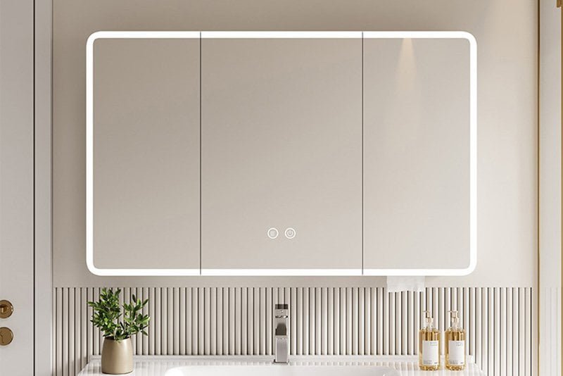 Smart LED mirror cabinet with anti-fog function for modern bathroom